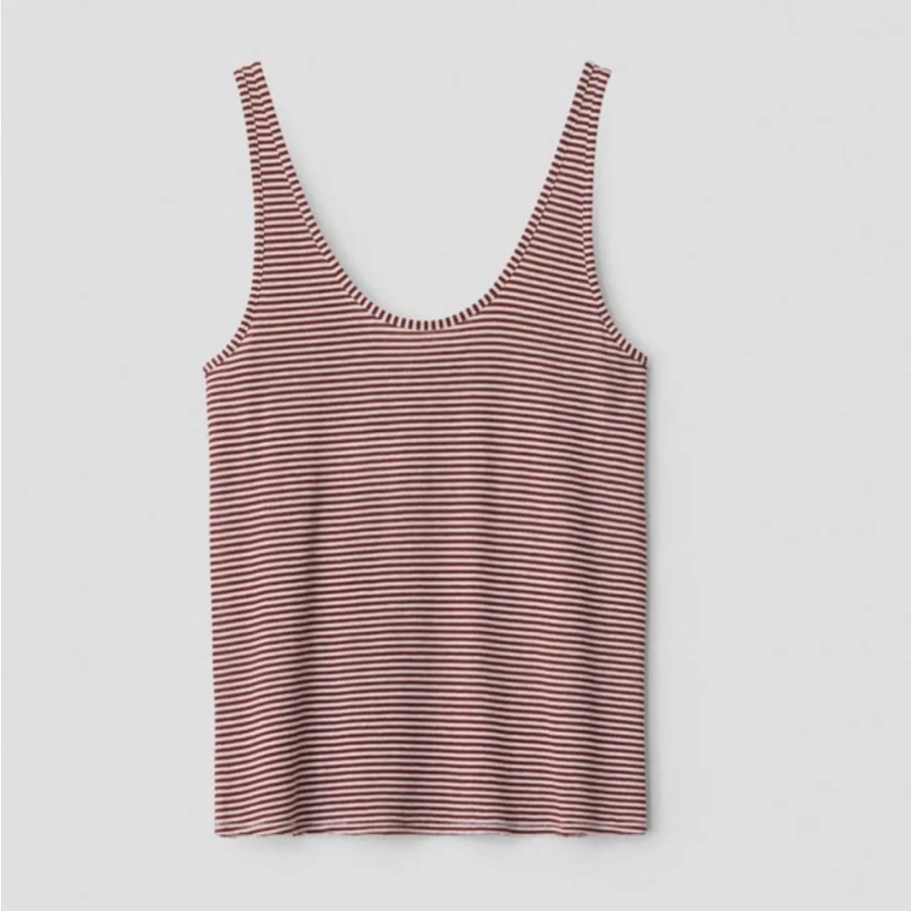 Rag & Bone Michal Crop Scoop Neck Tank, Burgundy Stripe, Small - Picture 2 of 7
